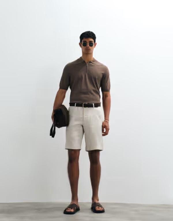 マンゴ メンズ ボトムス ハーフパンツ・ショーツ スリムフィット ショートパンツ リネン Mango 100% linen slim fit shorts in ecru エクリュ｜ReVida 店 18,886円