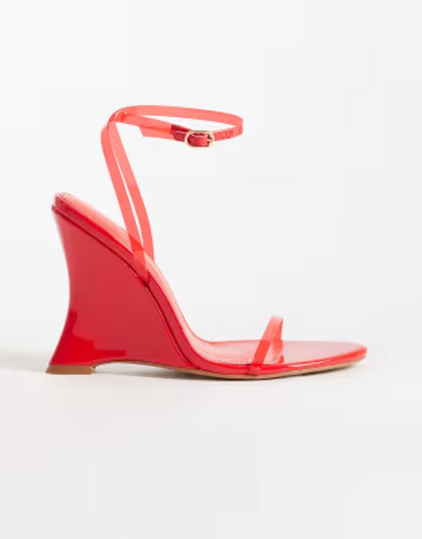 シミ レディース シューズ サンダル SIMMI Shoesimmi London Carlotta tie leg wedge sandals patent Red patent レッド｜ReVida 店