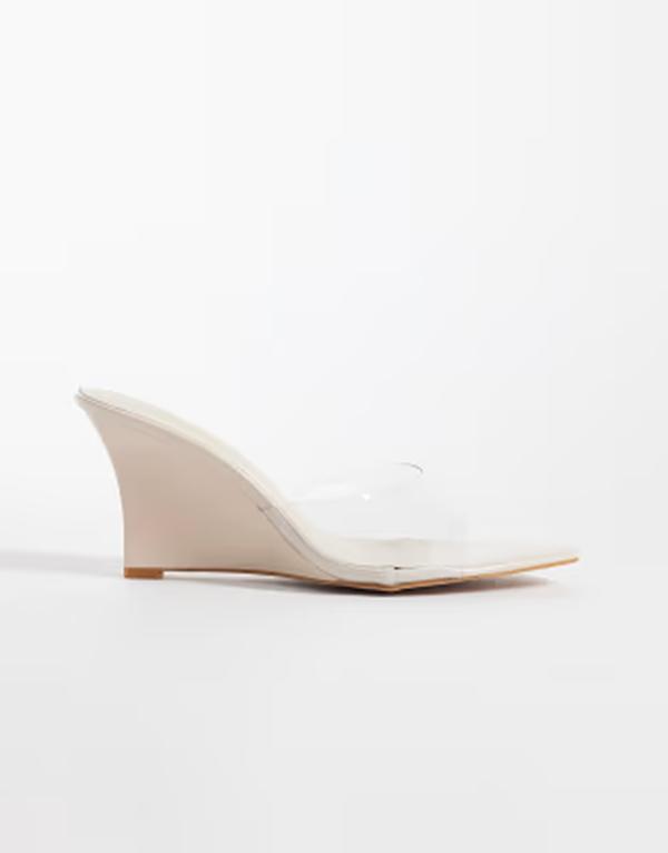 シミー ワイドフィット レディース シューズ サンダル ヒール Simmi Wide Fit Simmi London Senia Wide Fit Belize wedge heeled sandals patent Beige patent/clear ベージュ｜ReVida 店