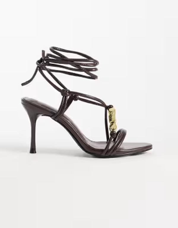 シミ レディース シューズ サンダル ヒール SIMMI Shoesimmi London Zaria tie leg heeled sandals with goldetail Brown pu ブラウン|ReVida 店