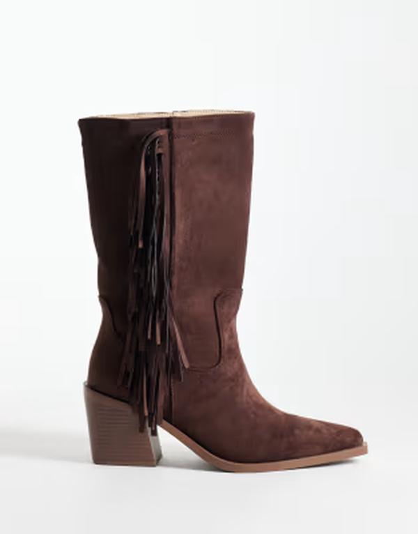シミ レディース シューズ ブーツ・レインブーツ スエード アンクル フリンジ SIMMI ShoesIMMI London Tevy mid ankle cowboy boots with fringe faux suede BROWN ブラウン|ReVida 店