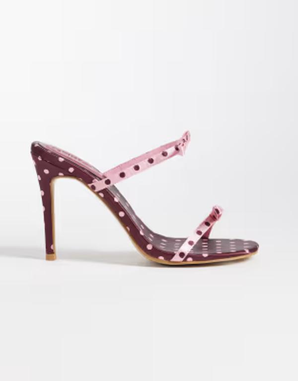 カイア レディース シューズ ヒール ドット柄 ドット プリント コントラスト Kaiia exclusive contrast bow detail kitten heel shoes and pink polka dot print Multi polka dot マルチカラー|ReVida 店