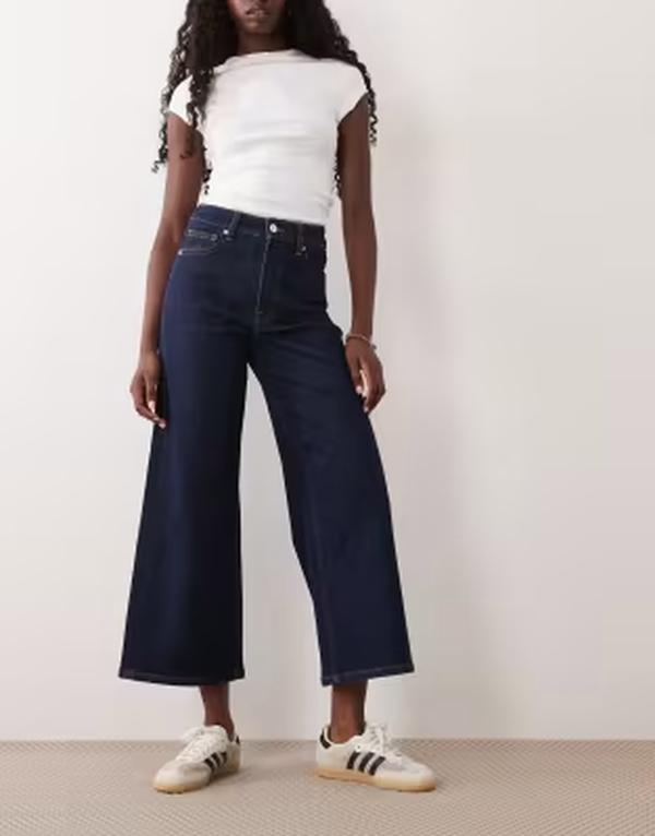 グッドアメリカン レディース ボトムス デニムパンツ ジーンズ Good American palazzo crop jeans indigo Dark blue ブルー｜ReVida 店