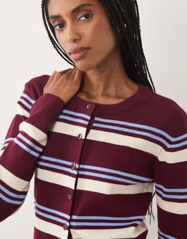 ジェイディーワイ レディース アウター カーディガン ニット JDY knit cardigan stripe Windsor wine ワイン｜ReVida 店
