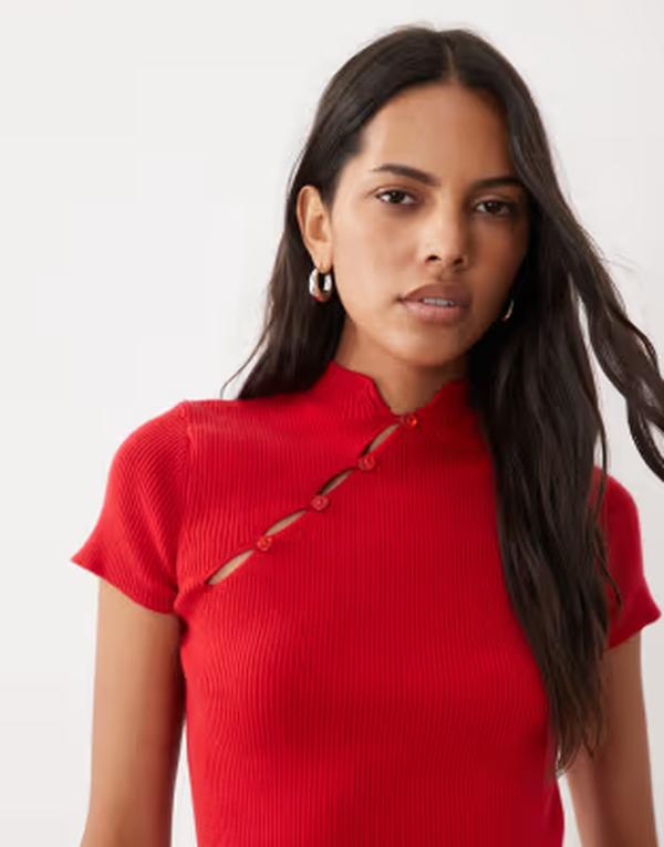 ミスセルフフリッジ レディース トップス Tシャツ ニット Misselfridge knit mandarin collar top Red レッド｜ReVida 店 13,306円