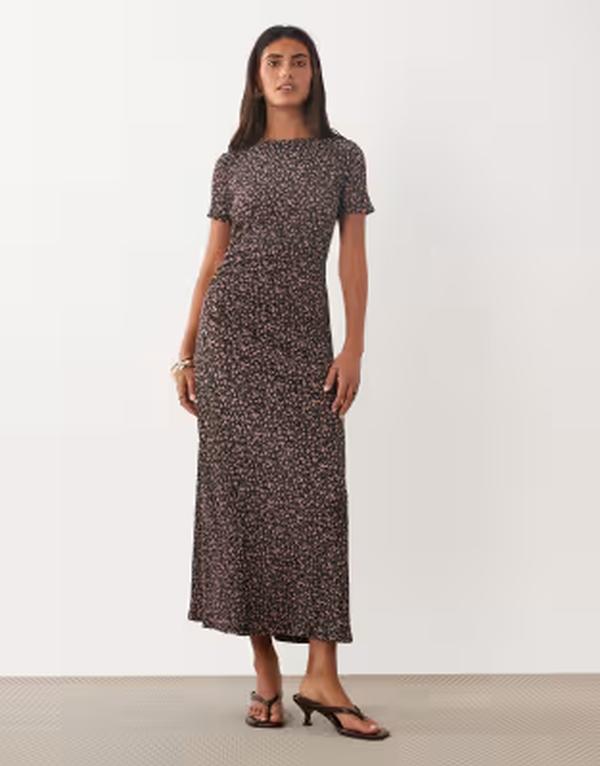 マンゴ レディース トップス ワンピース フラワー柄 プリント ミディ フラワー Mango midi dress floral print Black ブラック｜ReVida 店