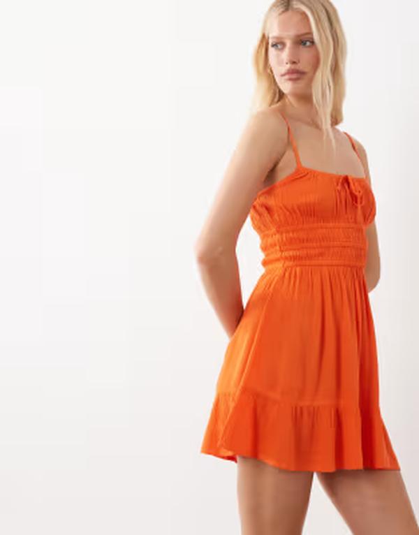 ミスセルフフリッジ レディース トップス ワンピース ミニ Misselfridge cheesecloth mini sun dress in orange オレンジ｜ReVida 店