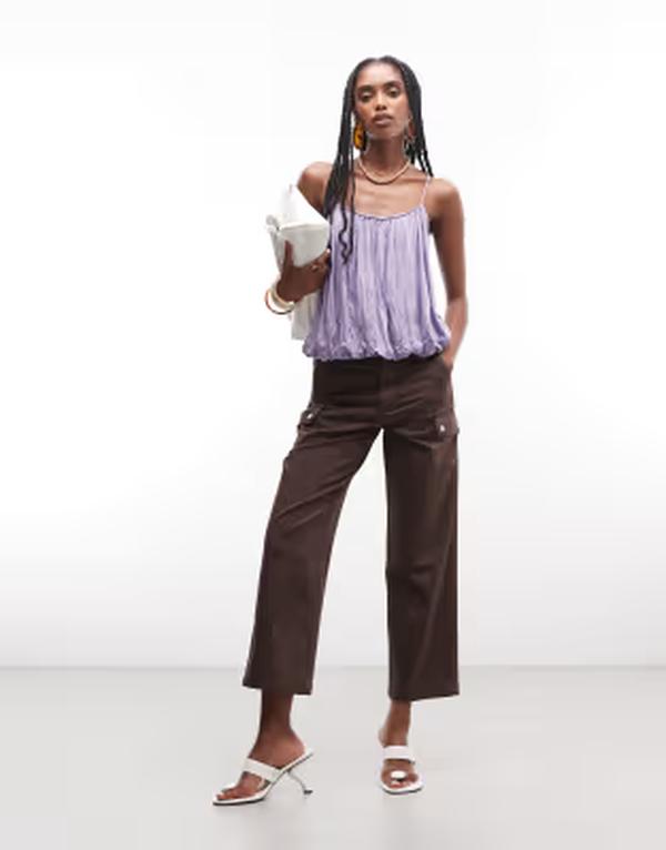 エイソス レディース ボトムス デニムパンツ カーゴパンツ ASOS DESIGN cargo pants with pocket detail in chocolate チョコレート｜ReVida 店