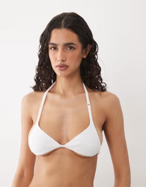 コットンオン レディース アンダーウェア ブラジャージー ホルター Cotton jersey halter triangle bralette WHITE ホワイト｜ReVida 店