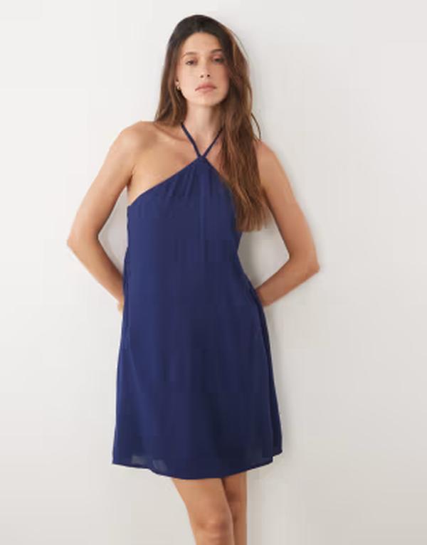 マンゴ レディース トップス ワンピース ミニ Tシャツ ホルター Mango Teen halterneck mini dress NAVY ネイビー｜ReVida 店