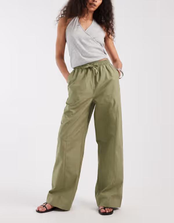 スリードベア レディース ボトムス カジュアルパンツ ワイドレッグ Threadbare wide leg poplin pants Khaki カーキ｜ReVida 店