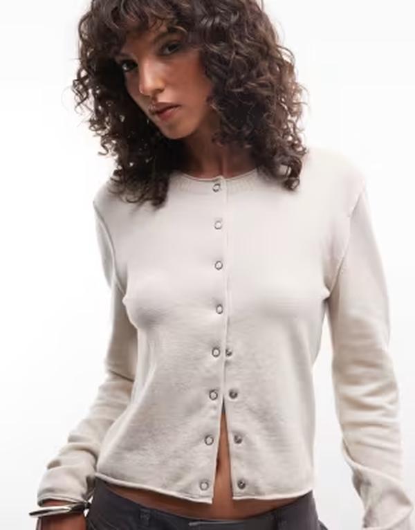 ウィークデイ レディース アウター カーディガン ウール Weekday wool blend fitted cardigan in light mole Light mole｜ReVida 店