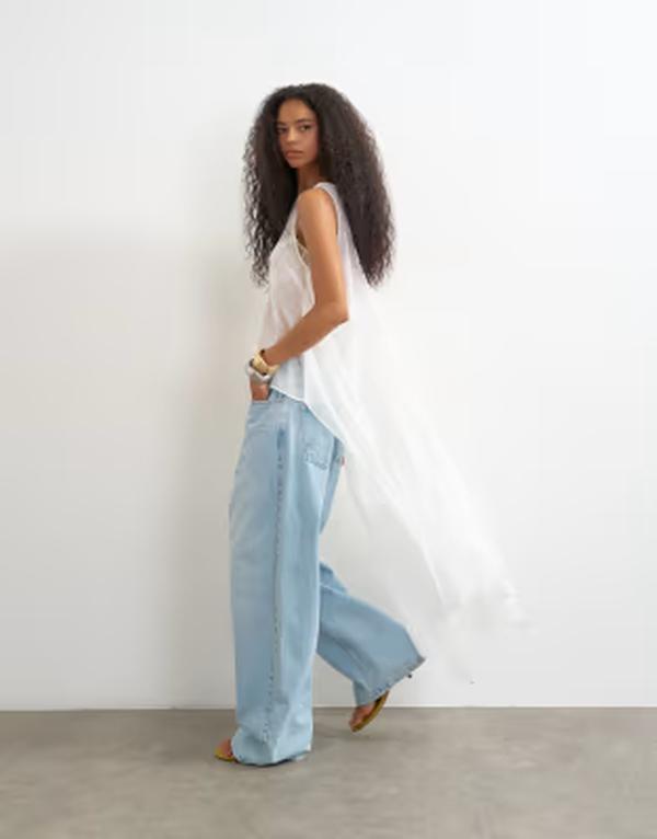 トップショップ レディース トップス タンクトップ ドレープ シアー Topshop sheer organza drape tunic top WHITE ホワイト｜ReVida 店