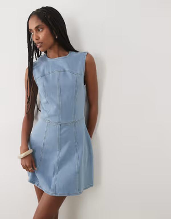 ミスセルフフリッジ レディース トップス ワンピース ミニ デニム Misselfridge fittedenimini dress in mid wash Mid Wash デニム｜ReVida 店
