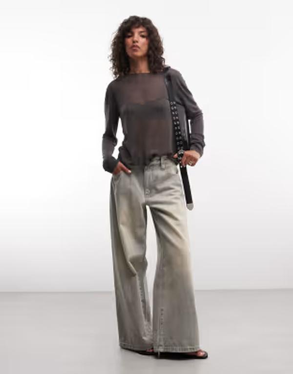 ウィークデイ レディース アウター ニット・セーター シアー Weekday slash neck sheer knitop with front seam detail in dark gray グレー｜ReVida 店
