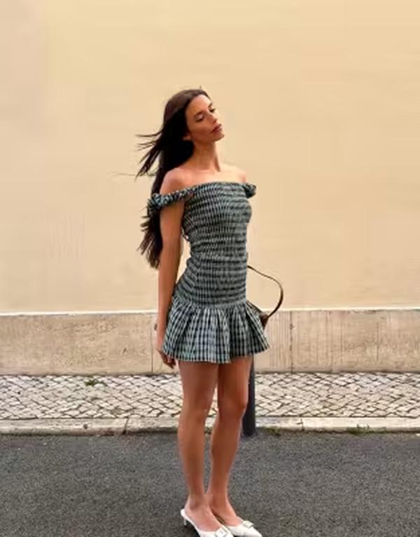 レーベルレール レディース トップス ワンピース ギンガムチェック ミニ ギンガム Labelrail x Barbara Ines gingham check textu red mini dress in aqua アクア|ReVida 店