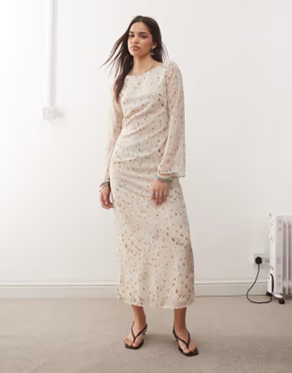 モーテル レディース トップス ワンピース プリント マキシ Motel Jadie bambi print scoop back maxi dress Bamb ivory アイボリー｜ReVida 店