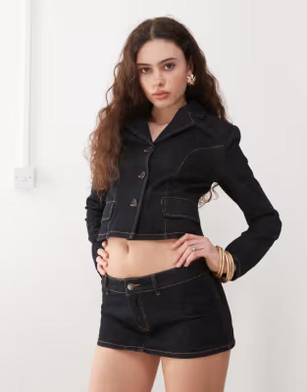 ライオネス レディース アウター ジャケット・ブルゾン コントラスト クロップド デニム Lioness contrastitch button front cropped jacket in dark wash denim - part of a set INDIGO インディゴ|ReVida 店