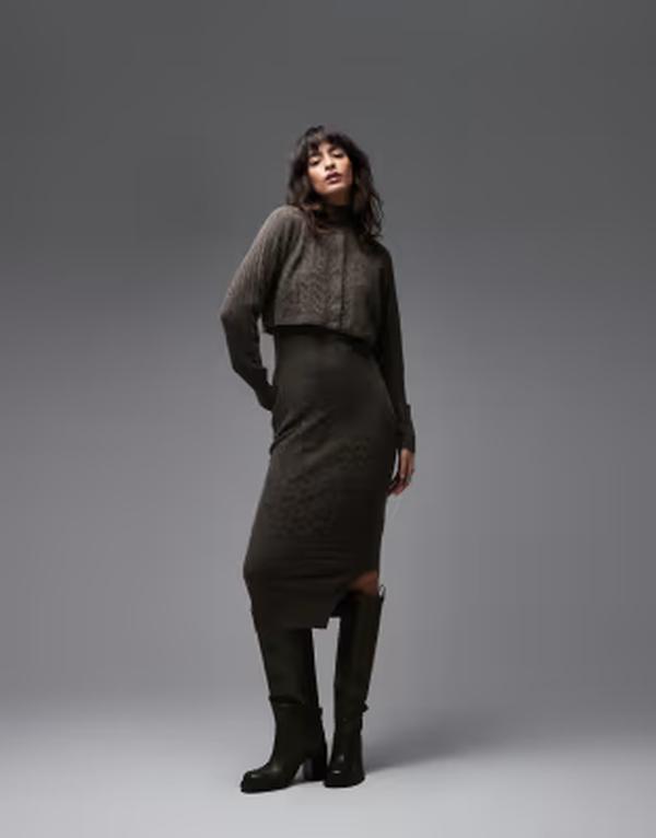 オールセインツ レディース トップス ワンピース カーディガン ニット AllSaintsabine knit dress & cardigan two piece - part of a set Fawn Brown ブラウン|ReVida 店