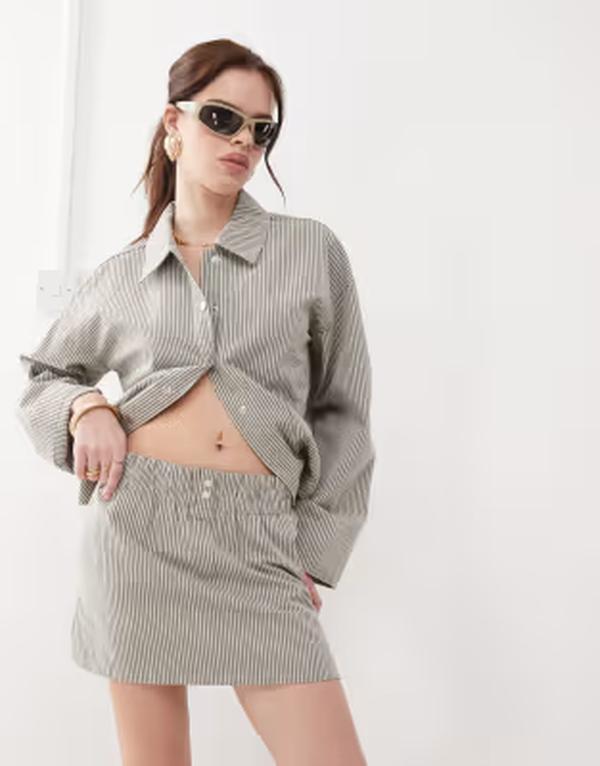 ノイジーメイ レディース ボトムスカート ミニ Noisy May boxer mini skirt stripe - part of a set BEIGE ベージュ|ReVida 店