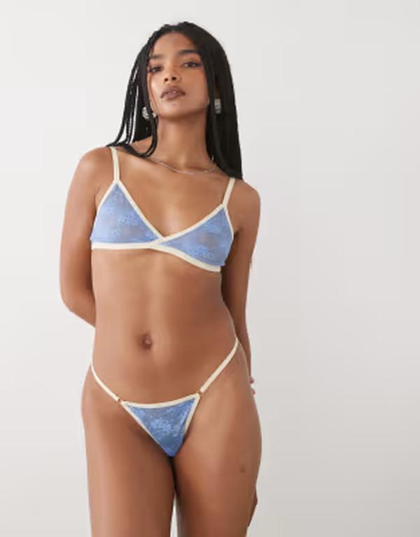 モーテル レディース アンダーウェア ブリーフパンツ コントラスト レース Motel sarua contrast edge lace thong and Blue/Ivory アイボリー｜ReVida 店