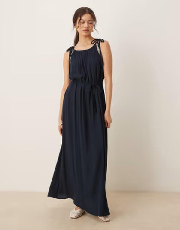 ジェイディーワイ レディース トップス ワンピース タイディテール マキシ JDY tie detail strappy maxi dress NAVY ネイビー｜ReVida 店