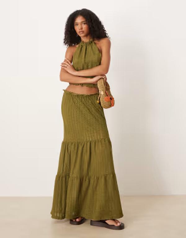 エイソス レディース ボトムスカート ティアード マキシ ASOS DESIGN textu red tie red maxi skirt - part of a set Green グリーン｜ReVida 店