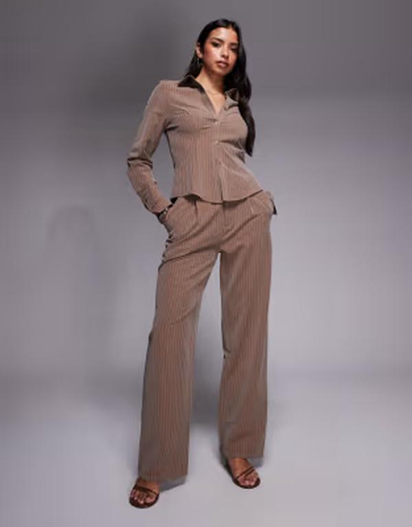 カイア レディース ボトムス カジュアルパンツ ストレート Kaiia Exclusive straight leg tailo red pants pinstripe - part of a set Beige pinstripe ベージュ｜ReVida 店