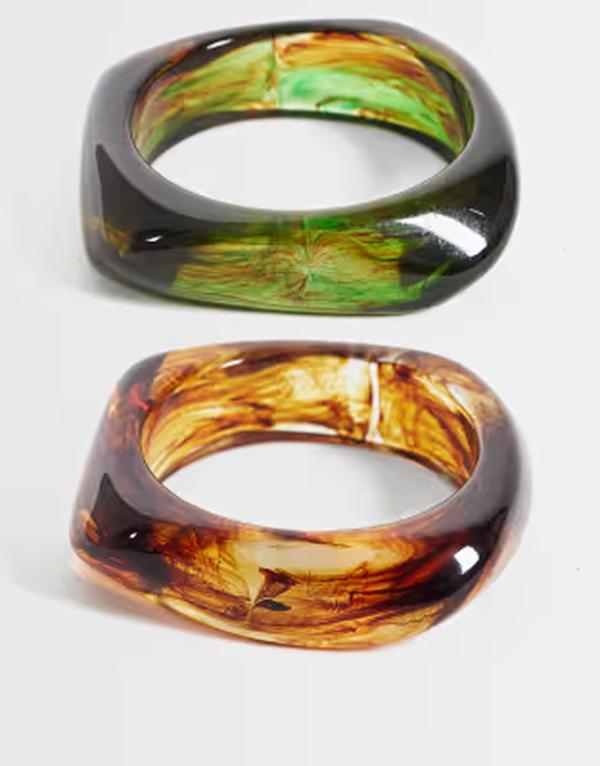 コットンオン レディース アクセサリー ブレスレット・バングル・アンクレット Cotton 2pk chunky bangle set in amber green swirl Multi マルチカラー｜ReVida 店