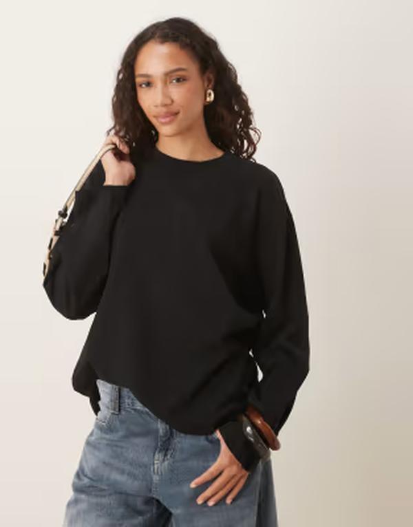 ジーナトリコ レディース トップス Tシャツ リラックスフィット Gina Tricot long sleeve relaxed fit-shirt Black ブラック｜ReVida 店
