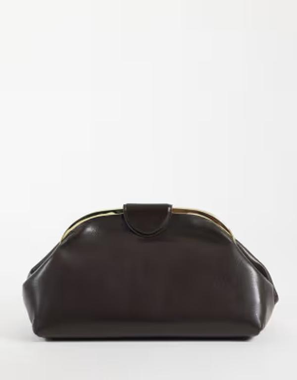 マンゴ レディース バッグ Mango pouch clutch purse in chocolate チョコレート｜ReVida 店