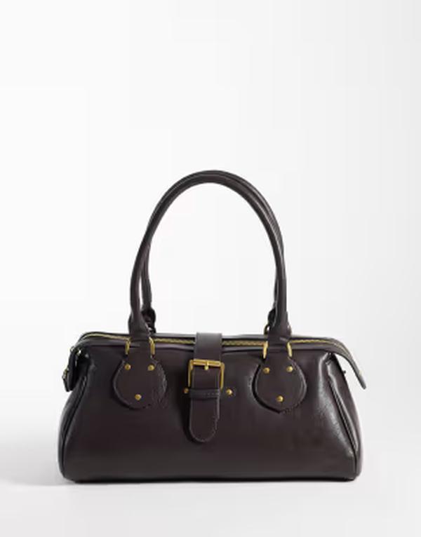 マンゴ レディース バッグ Mango buckle detail shoulder bag in chocolate チョコレート｜ReVida 店