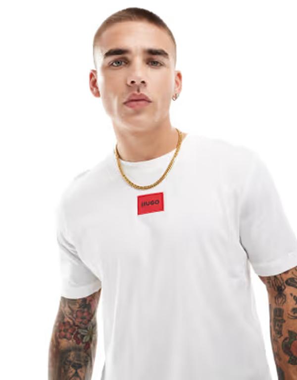 ヒューゴレッド メンズ トップス Tシャツ ロゴ Hugo Red Hugo Diragolino box logo tshirt WHITE ホワイト|ReVida 店