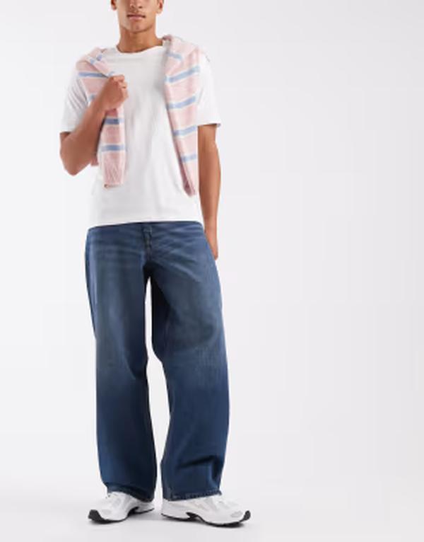 エイソス メンズ ボトムス デニムパンツ ヴィンテージーンズ ASOS DESIGN baggy jeans in vintage dark wash Dark wash blue ブルー｜ReVida 店