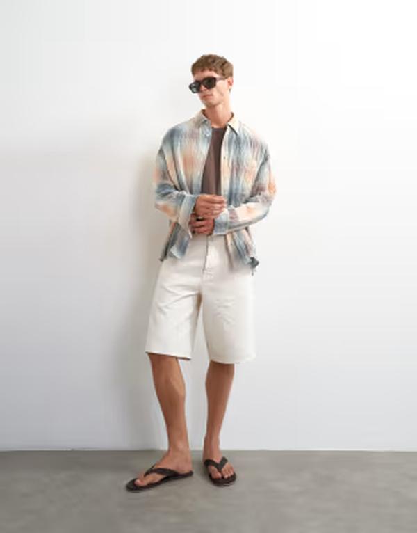 トップマン メンズ トップス シャツ オーバーサイズフィット Topman oversized fit crinkle plaid shirt Gray グレー｜ReVida 店