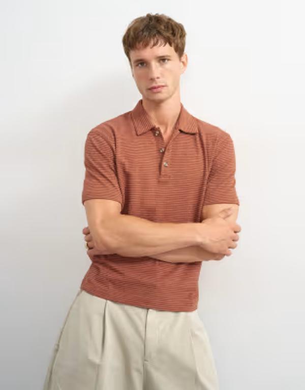 トップマン メンズ トップス Tシャツ ポロシャツ Topman classic fitextu red polo shirt in burnt orange RUST ラスト｜ReVida 店
