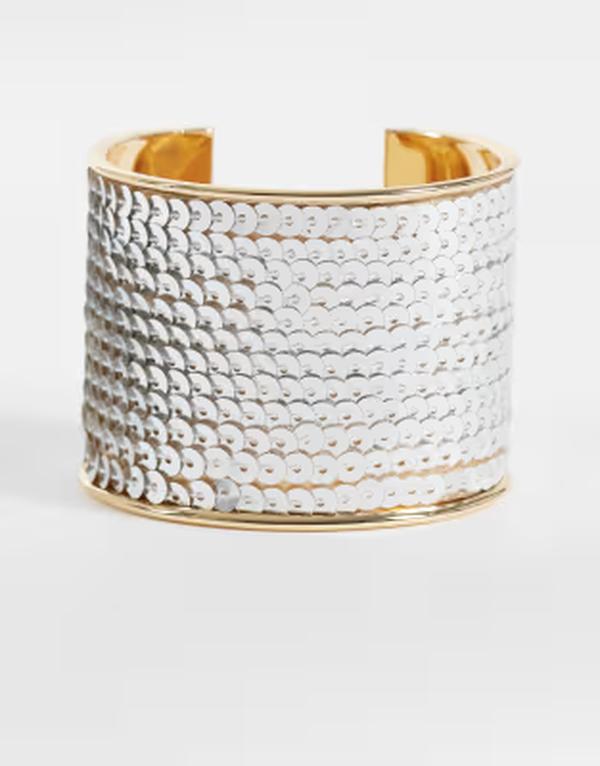 リクレイム ヴィンテージ メンズ アクセサリー ブレスレット・バングル・アンクレット スパンコール Reclaimed Vintage sequined cuff bangle tone Silver Sequin シルバー|ReVida 店