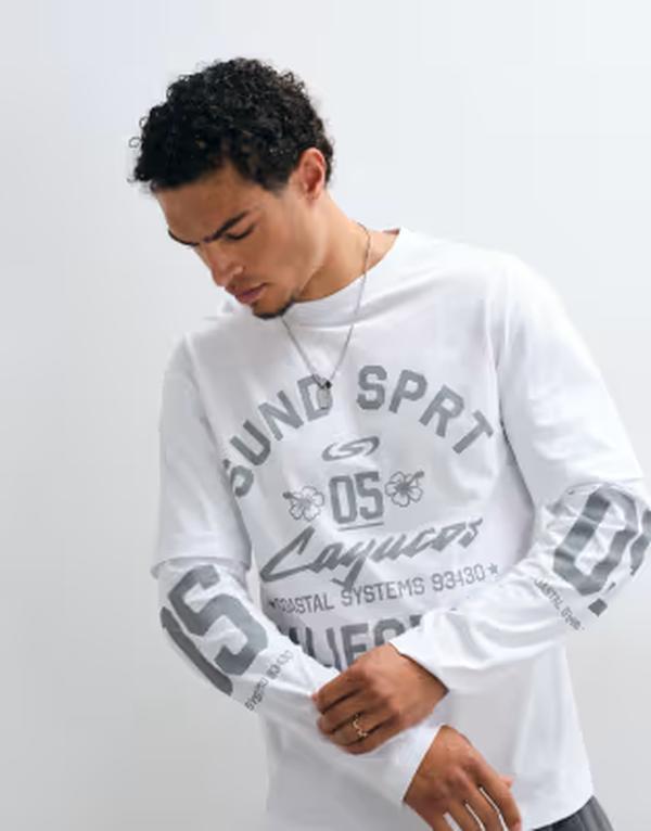 エイソス メンズ トップス Tシャツ グラフィック ASOS DESIGN double layerelaxed T-shirt with text graphic WHITE ホワイト｜ReVida 店 11,684円