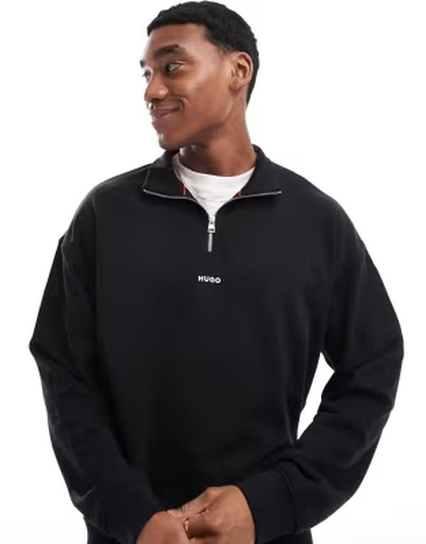 ヒューゴレッド メンズ アウター パーカー・スウェット ハーフジップ シャツ HUGO Redurty half zip sweatshirt Black ブラック|ReVida 店