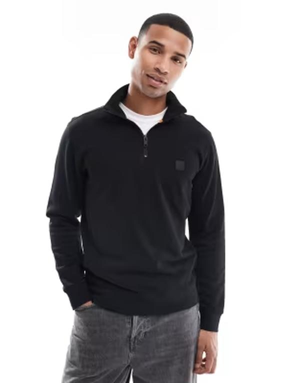 ボス オレンジ メンズ アウター パーカー・スウェット ハーフジップ シャツ BOSS Orange Zetrust half zip sweatshirt Black ブラック|ReVida 店
