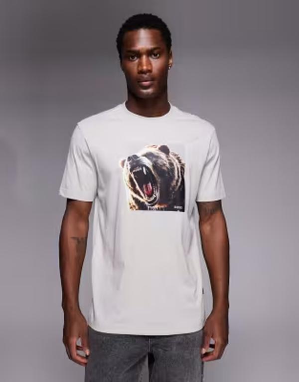 ボス オレンジ メンズ トップス Tシャツ プリント グラフィック BOSS Orange graphic bear print-shirt Open grey グレー|ReVida 店