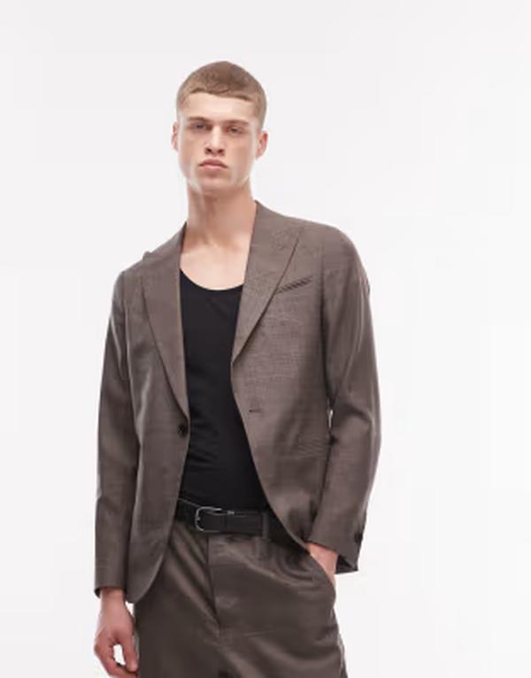 オールセインツ メンズ アウター ジャケット・ブルゾン ウール ブレザー AllSaints Clover wool blend tailo red blazer in taupe brown - part of a set FEATHER TAUPE トープ｜ReVida 店