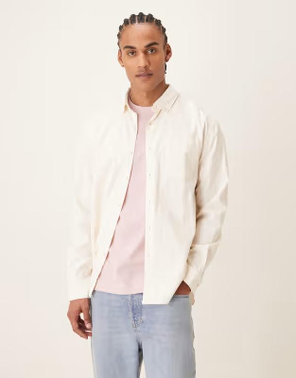 ファーラー メンズ トップス シャツ ロゴ Farah Netherton long sleeve cord logo shirt in ecru エクリュ｜ReVida 店 30,420円