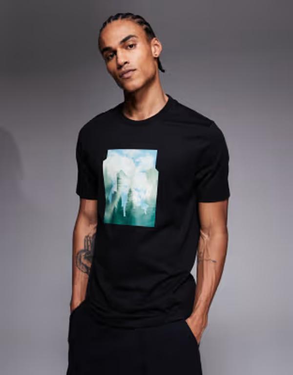 ボス オレンジ メンズ トップス Tシャツ プリント BOSS Orange cover chest print-shirt Black ブラック｜ReVida 店