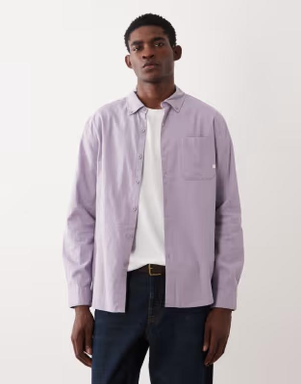 ファーラー メンズ トップス シャツ コーデュロイ ロゴ Farah Netherton long sleeve logo corduroy shirt in lilac ライラック｜ReVida 店