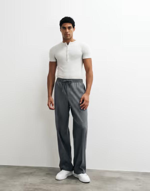エイソス メンズ トップス Tシャツ ヘンリーネック リブ ASOS DESIGN muscle fit ribbed T-shirt withenley neck heather Gray Heather グレー｜ReVida 店