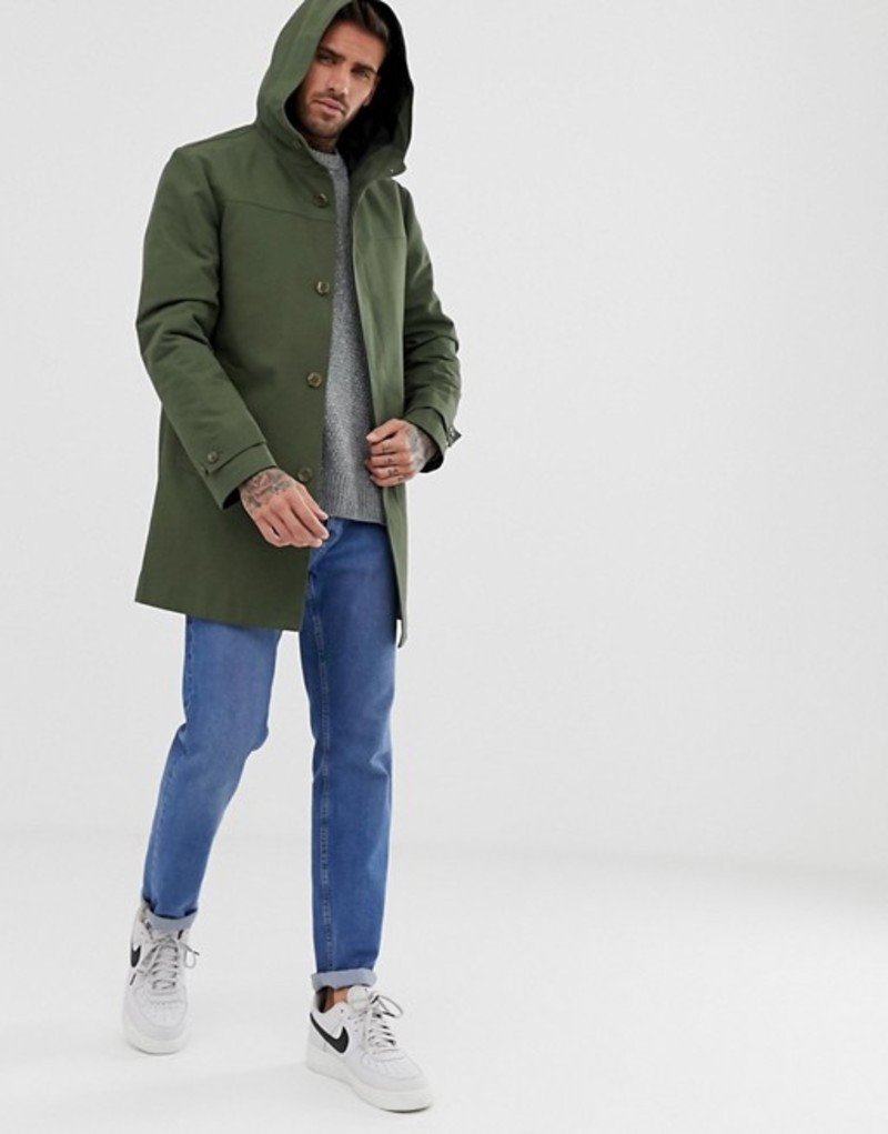 エイソス メンズ コート アウター ASOS DESIGN hooded trench coat with shower resistance in green Green
