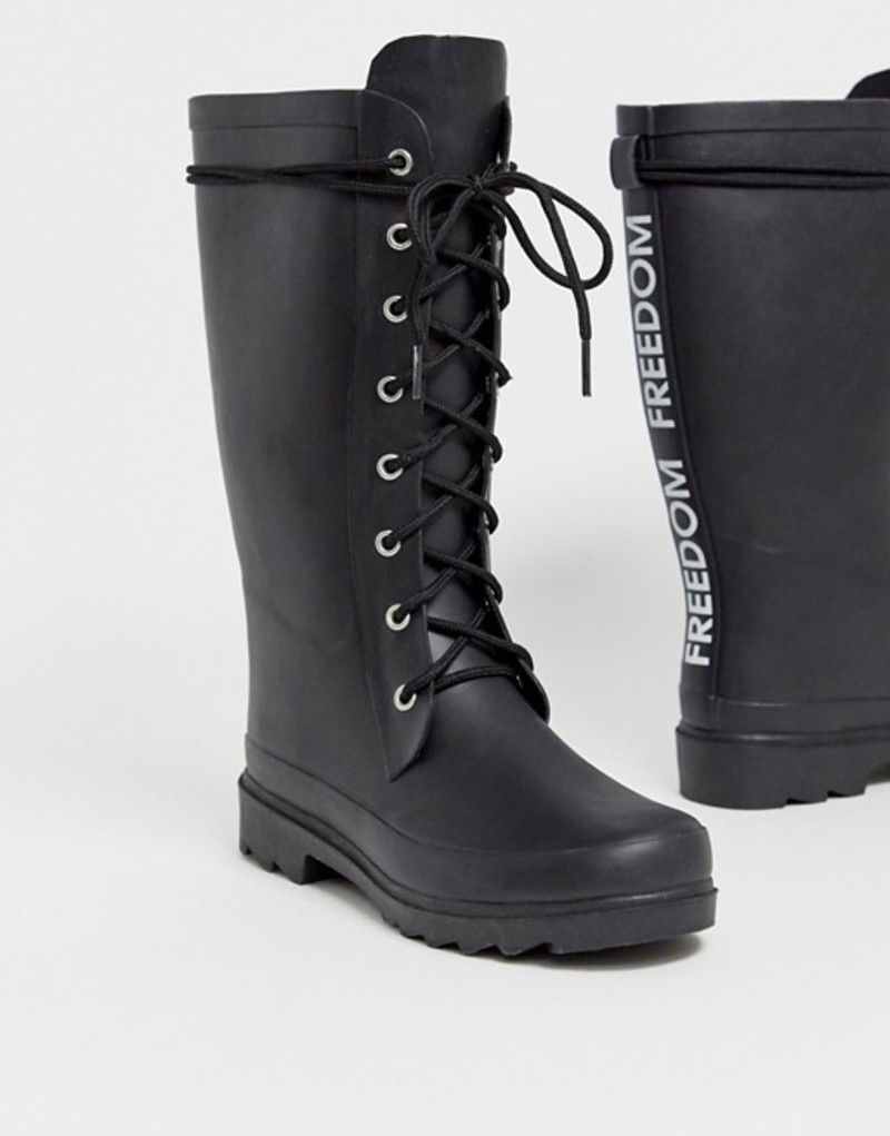 新品本物 エイソス レディース ブーツ レインブーツ シューズ Asos Design Ground Chunky Lace Up Rain Boot In Black Black Revida 店 驚きの値段 Portal Briodigital Com