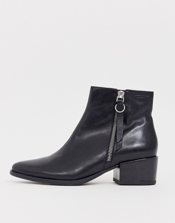 特別価格 Flat Leather Black Marja Vagabond シューズ ブーツ レインブーツ レディース バガボンド Ankle Leather Black Detail Zip Side With Boots 01 Bla Mamanminimaliste Com