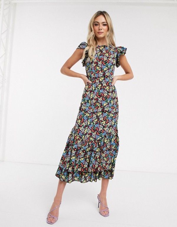 超歓迎 Shoulder Frill Dressed Fully Never トップス ワンピース レディース ネバーフリードレスド Ruffle Multi Print Floral Multi In Dress Midaxi Hem 01 Mul Rashiastrologer Com